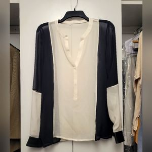 Sheer Cream & Black Long-sleeved Blouse
